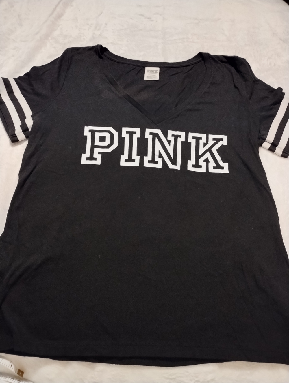 PINK Victoria's Secret Black Tee with White Label